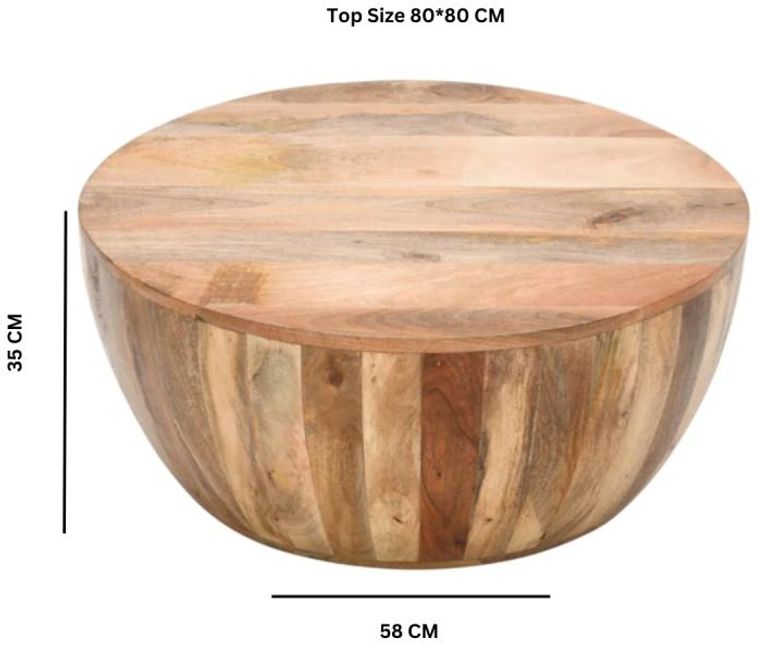 Dispur Solid Mango Wood Drum Coffee Table