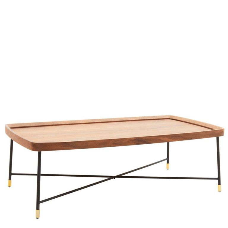 Doha Coffee Table - Walnut Effect with Cross Metal Legs