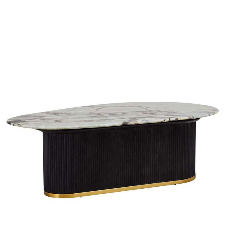 Doha Coffee Table - White Marble Oval with Black Fluted Base