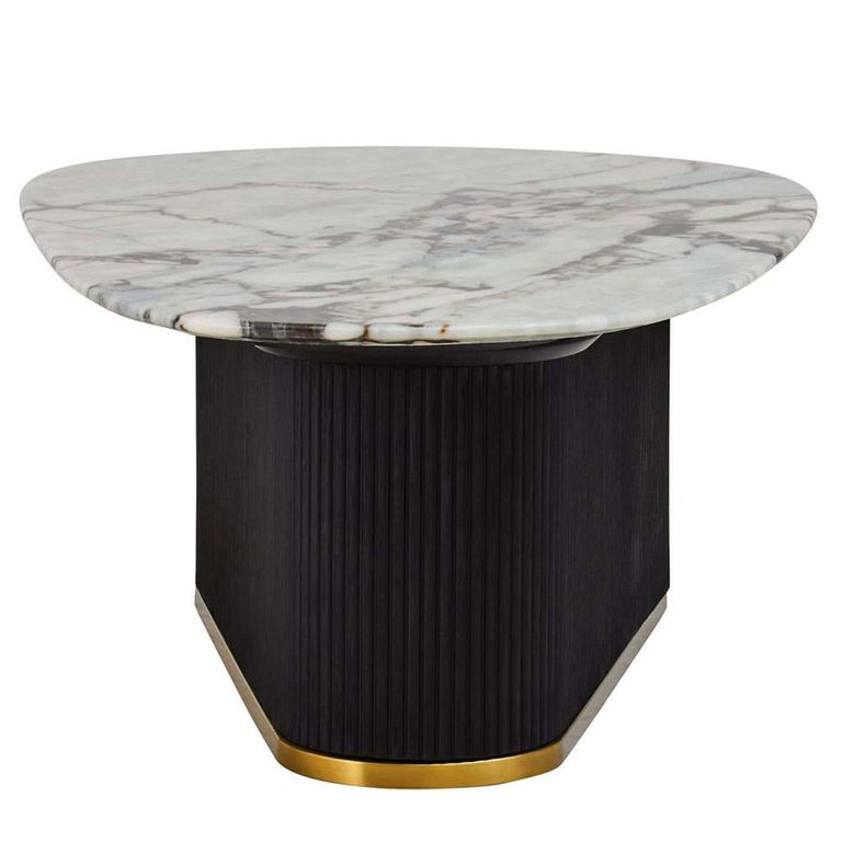 Doha Coffee Table - White Marble Oval with Black Fluted Base