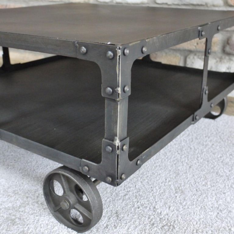 Coffee Table - Black Metal - Cart Style