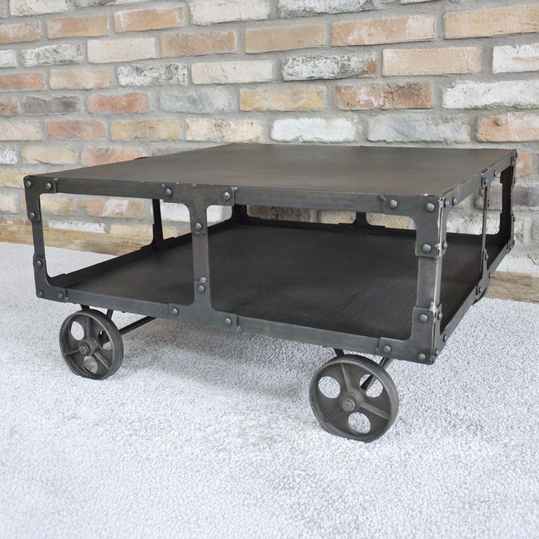 Coffee Table - Black Metal - Cart Style
