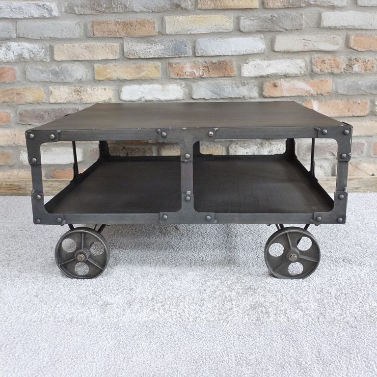 Coffee Table - Black Metal - Cart Style