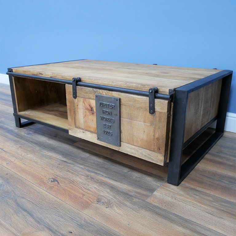 Coffee Table - Mango Wood - 1 Sliding Door