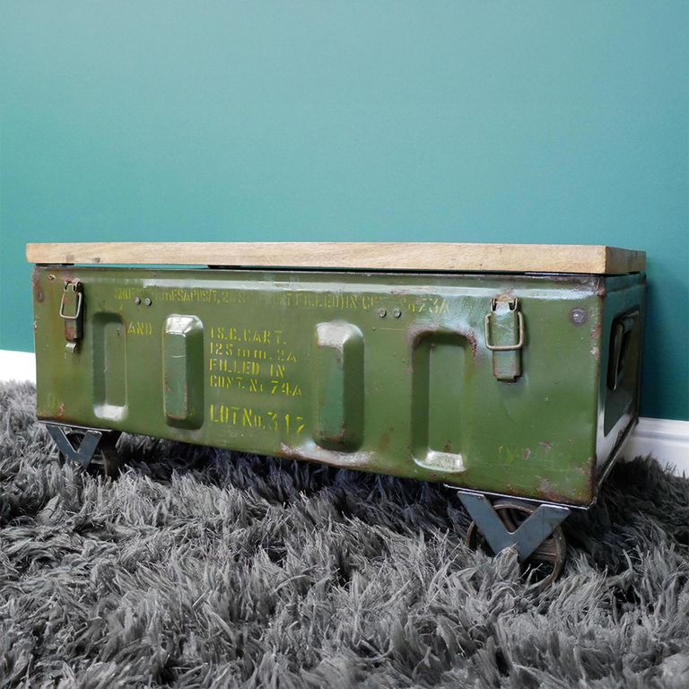 Coffee Table - Military Green Metal and Mango Wood