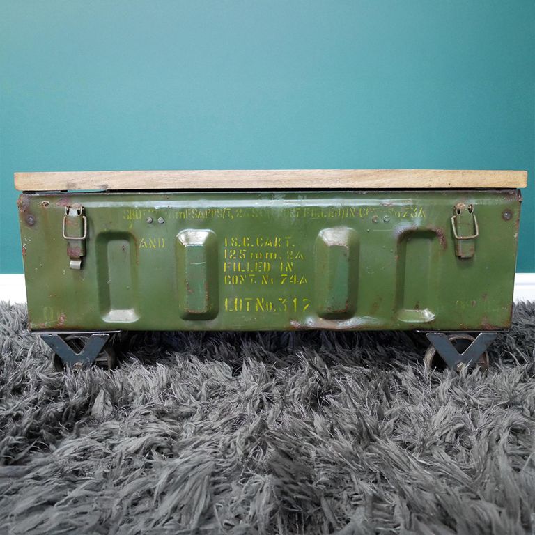 Coffee Table - Military Green Metal and Mango Wood