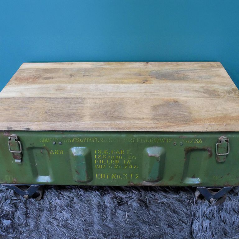 Coffee Table - Military Green Metal and Mango Wood