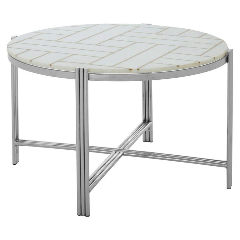 Eva Coffee Table - Round - White Marble with Silver Metal