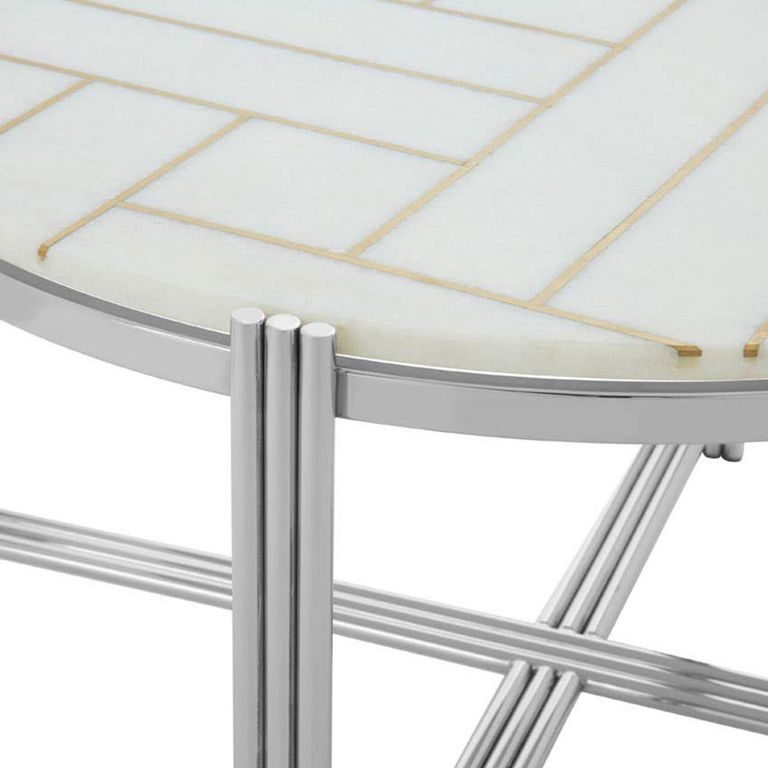 Eva Coffee Table - Round - White Marble with Silver Metal