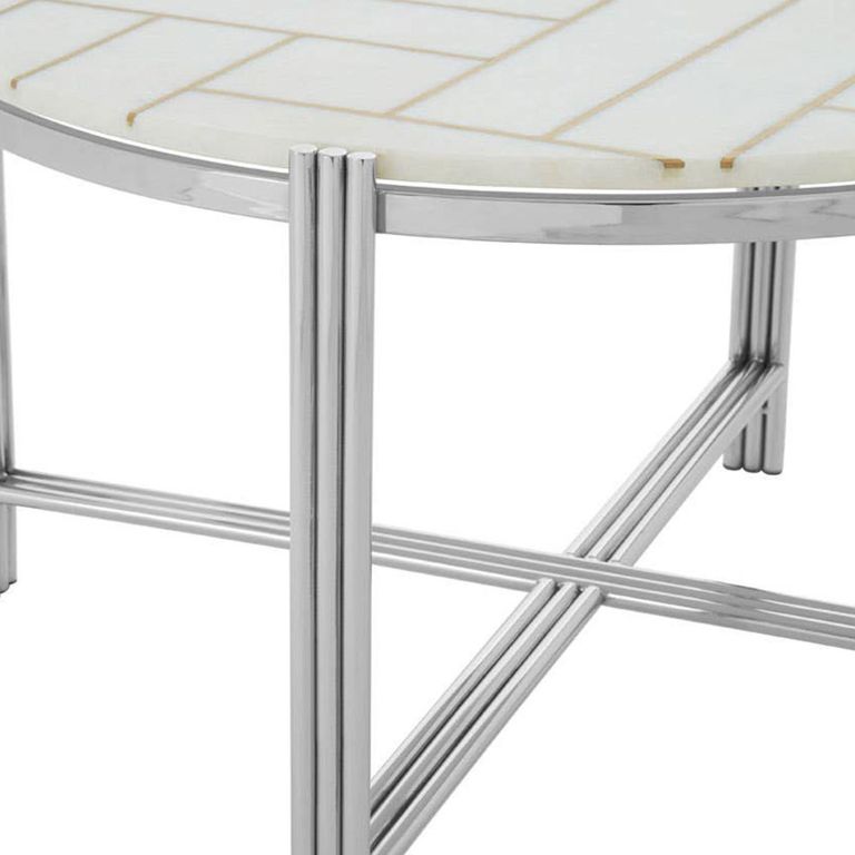 Eva Coffee Table - Round - White Marble with Silver Metal