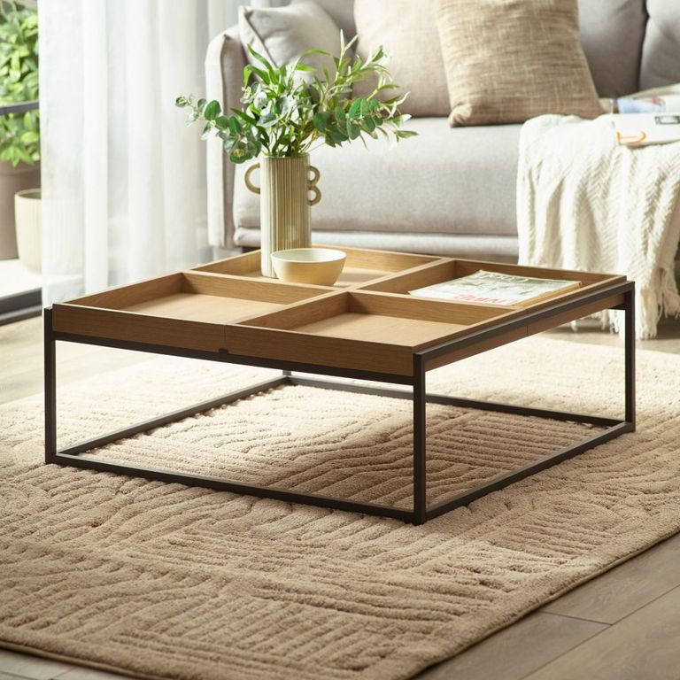 Ezra Coffee Table - 83cm - Square - Tray - Light Oak