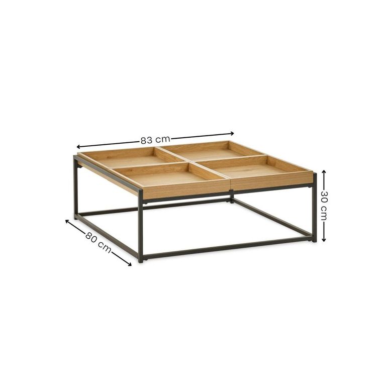 Ezra Coffee Table - 83cm - Square - Tray - Light Oak