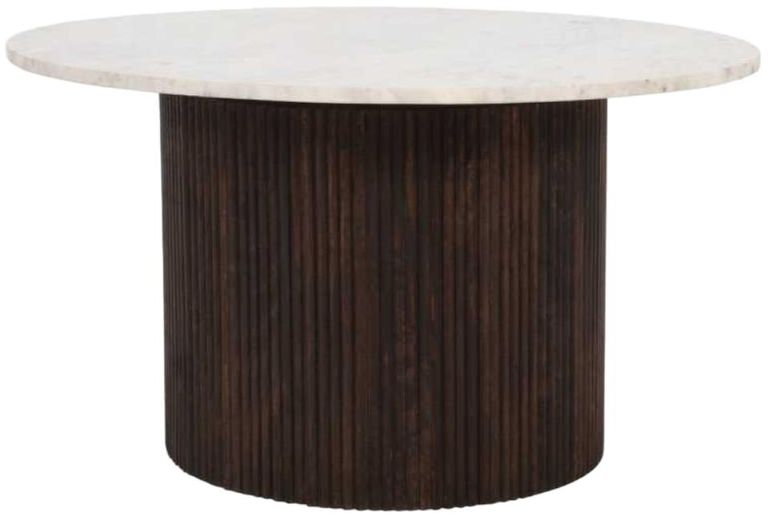 Fluted White Marble Top Round Coffee Table