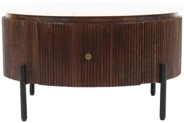 Fluted White Marble Top Storage Round Coffee Table