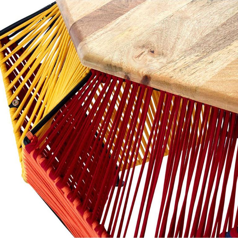 Fusion Coffee Table - Mango Wood with Multicoloured Woven Hexagonal Design