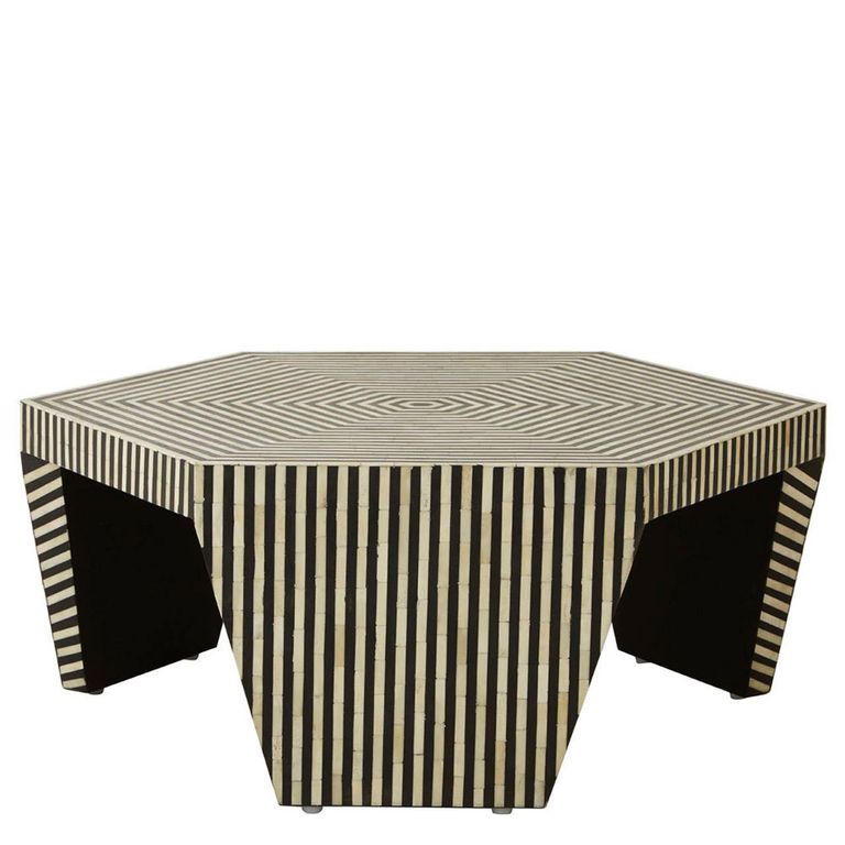 Fusion Coffee Table - Hexagonal - Striped Bone Inlay