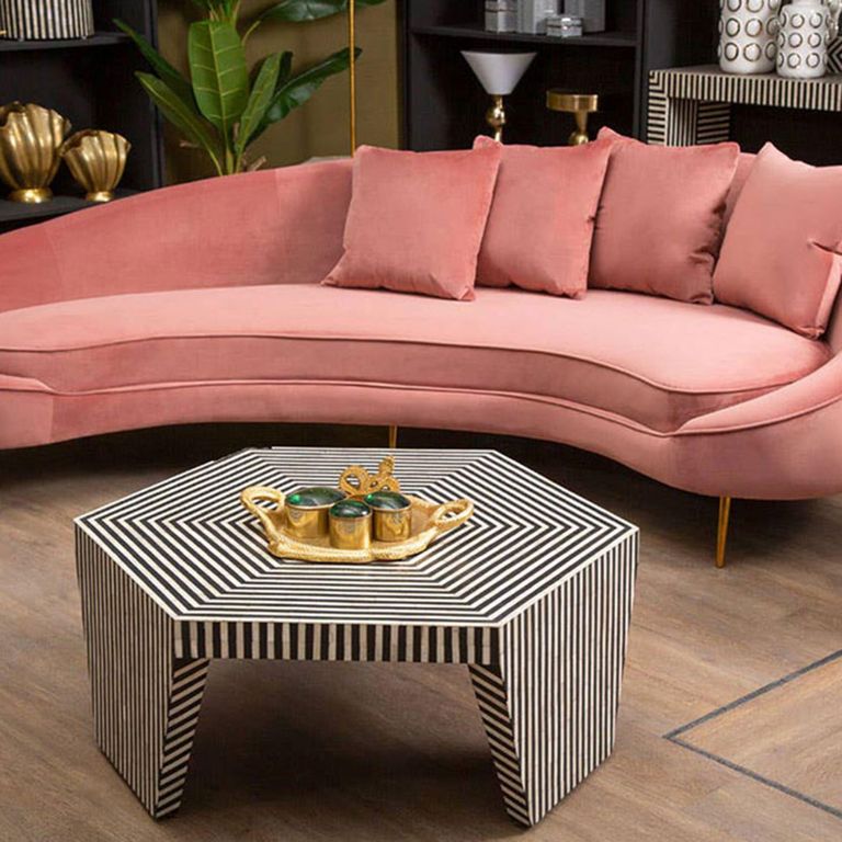 Fusion Coffee Table - Hexagonal - Striped Bone Inlay