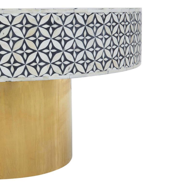 Fusion Coffee Table - White Bone Inlay - Round with Gold Base