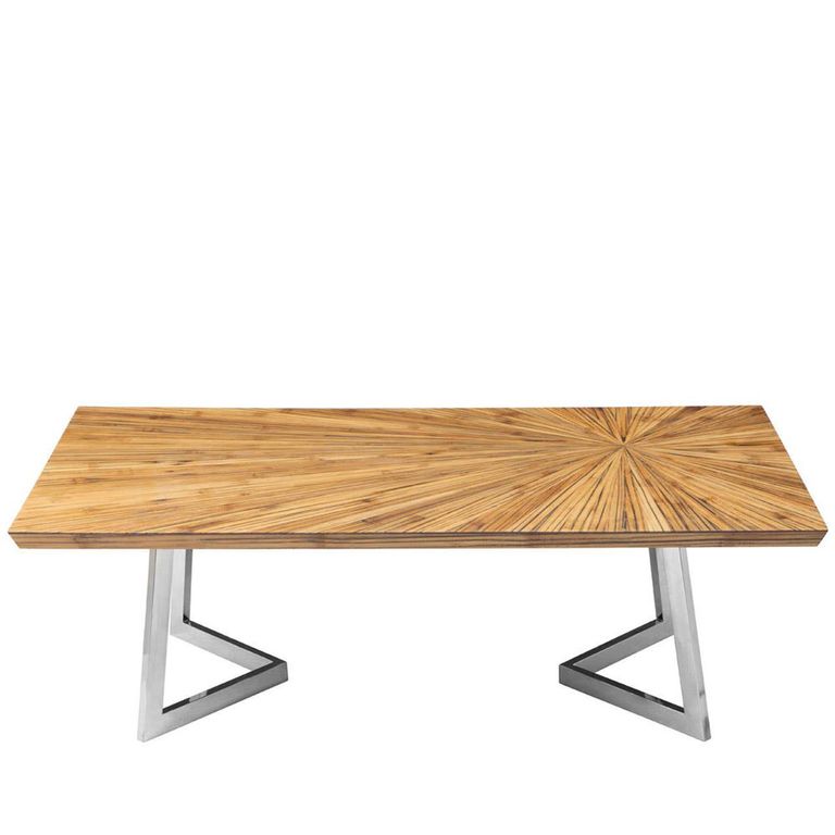 Gabar Coffee Table - Natural Bamboo Wood with Silver Metal