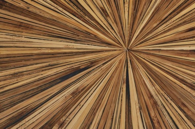 Gabo Coffee Table - Small Round Drum - Parquet Wood with Black Base