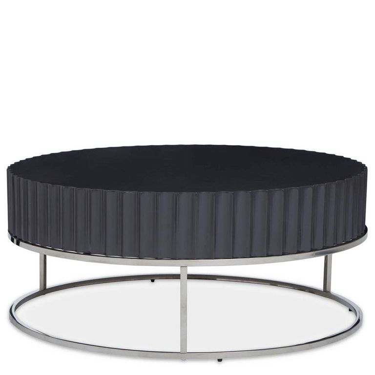 Genoa Coffee Table - Round - Fluted Grey High Gloss