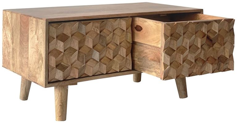 Geometric Carved Mango Wood Storage Coffee Table