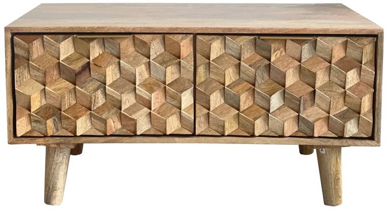 Geometric Carved Mango Wood Storage Coffee Table