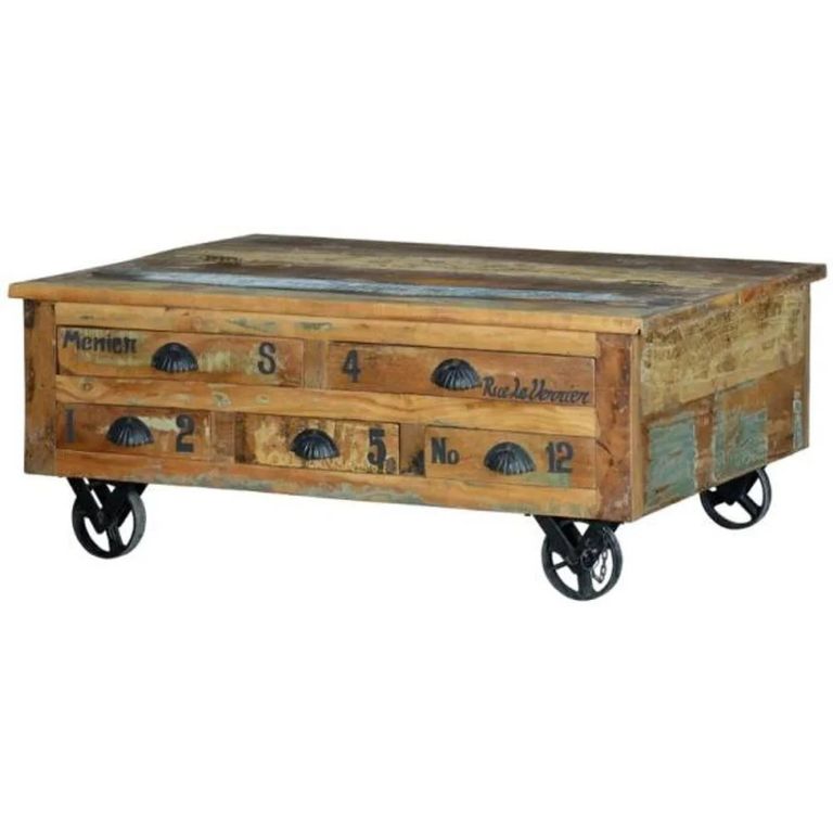 Gerber Coffee Table - Recycled Wood - Cart Style