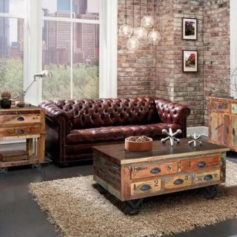 Gerber Coffee Table - Recycled Wood - Square Cart Style