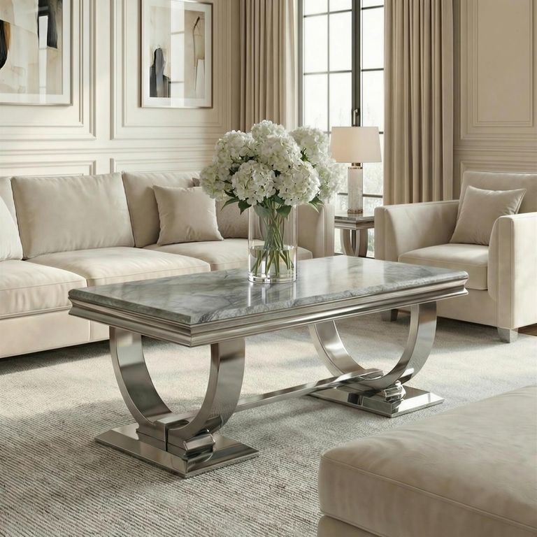 Glacier Grey Marble and Chrome Coffee Table