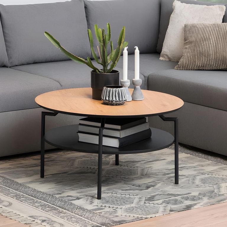 Goldington Coffee Table - Round - Oak and Black