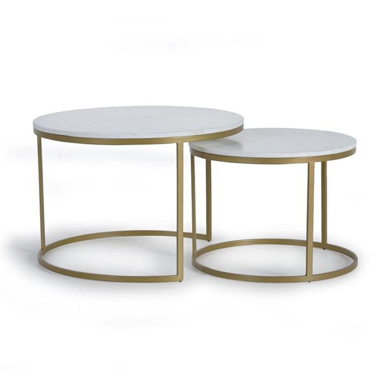 Guwalu Coffee Table - White Marble - Round - Set of 2