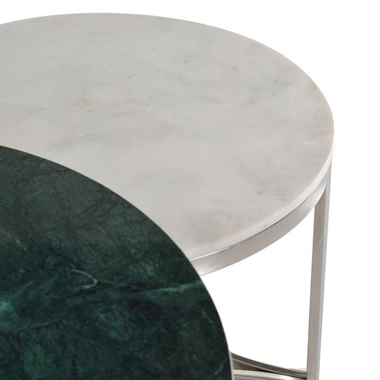 Handajega Coffee Table - White and Green Marble - Round - Set of 2