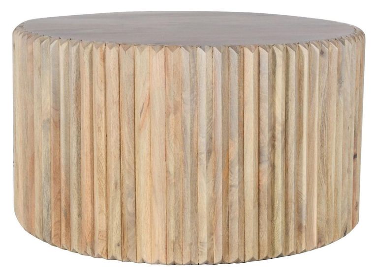 Hanover Ribbed Carved Mango Wood Round Coffee Table