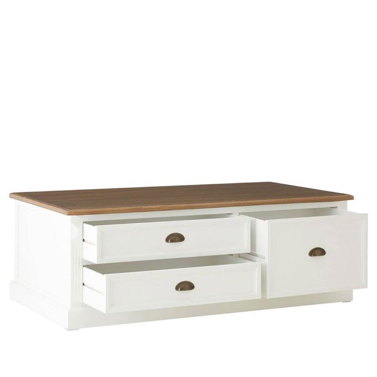 Hardwick Coffee Table - White Wood - 3 Drawer - Low