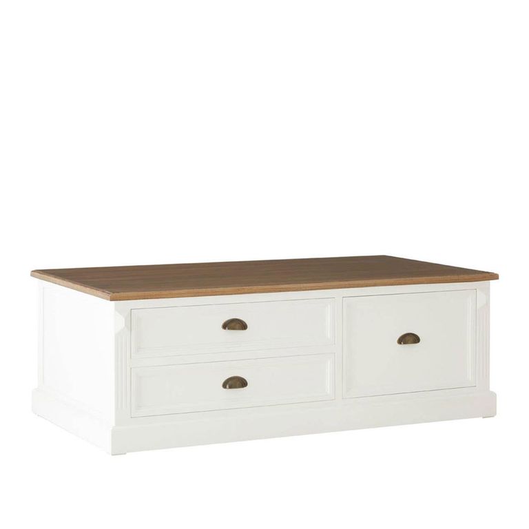 Hardwick Coffee Table - White Wood - 3 Drawer - Low