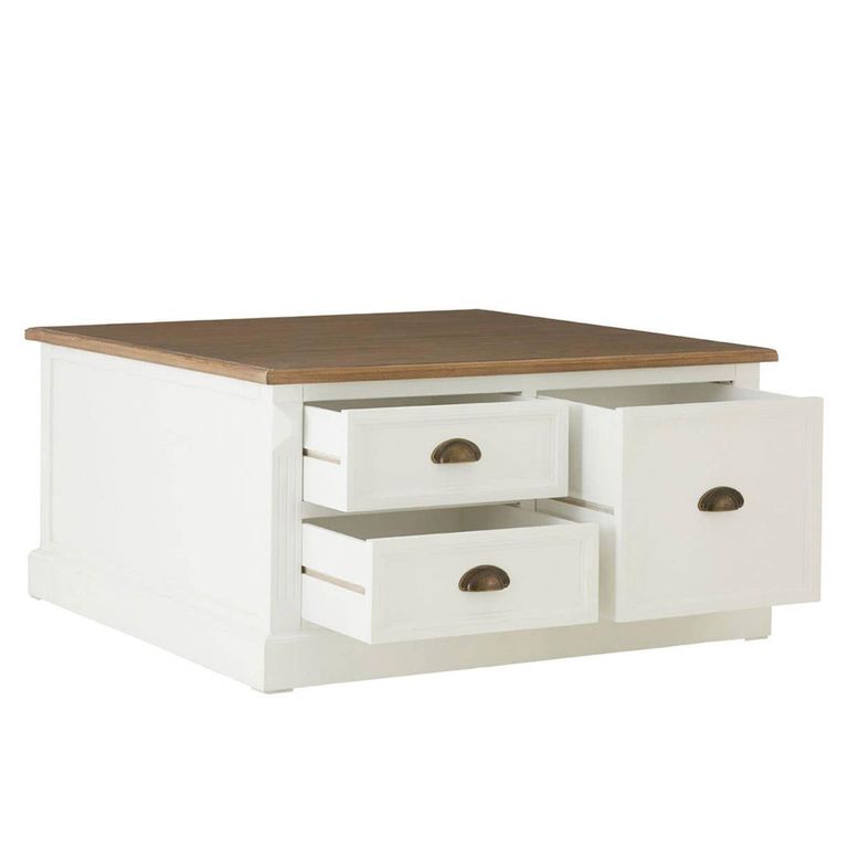 Hardwick Coffee Table - Square - White Wood - 6 Drawer