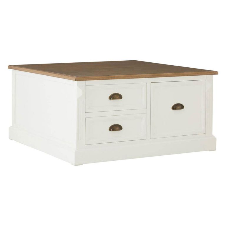 Hardwick Coffee Table - Square - White Wood - 6 Drawer