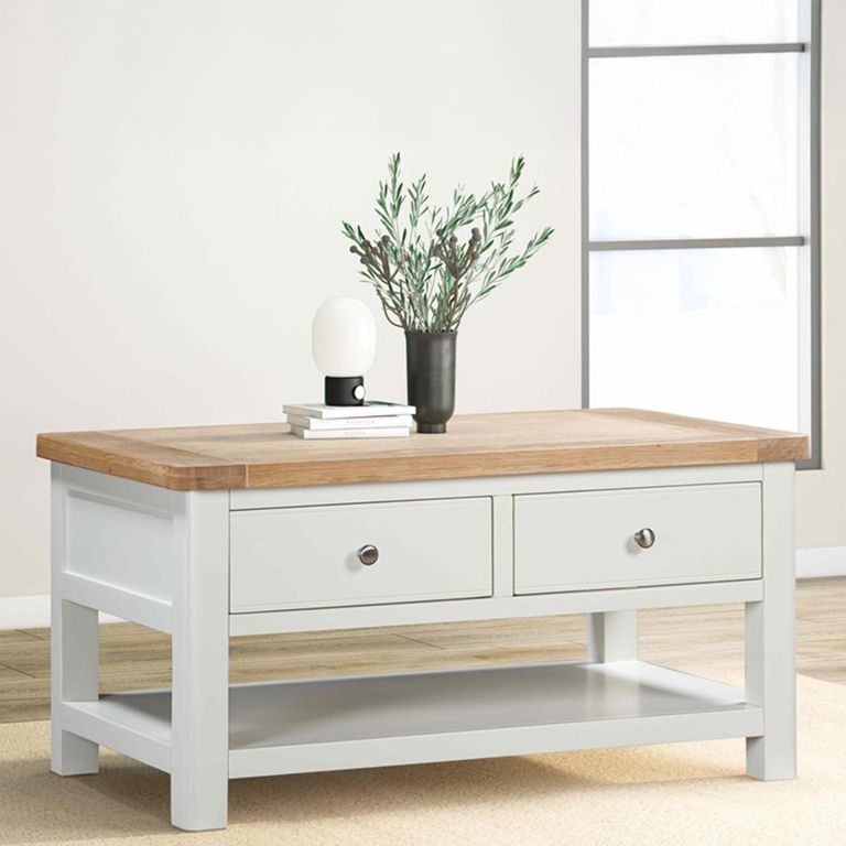 Hayley Coffee Table - 2 Drawer - Oak and White