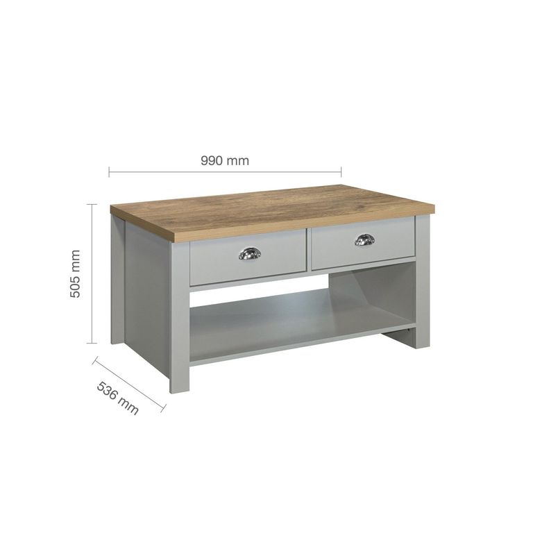 Highgate Coffee Table - 2 Drawer - Grey Painted