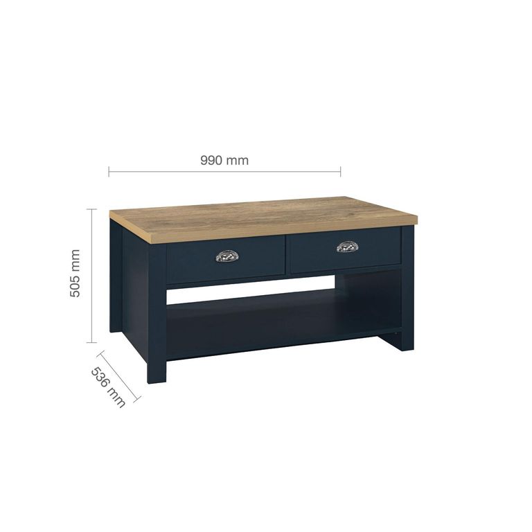 Highgate Coffee Table - 2 Drawer - Navy Blue Painted