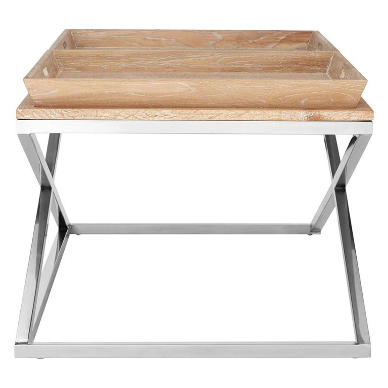 Holland Coffee Table - Oak and Silver Metal