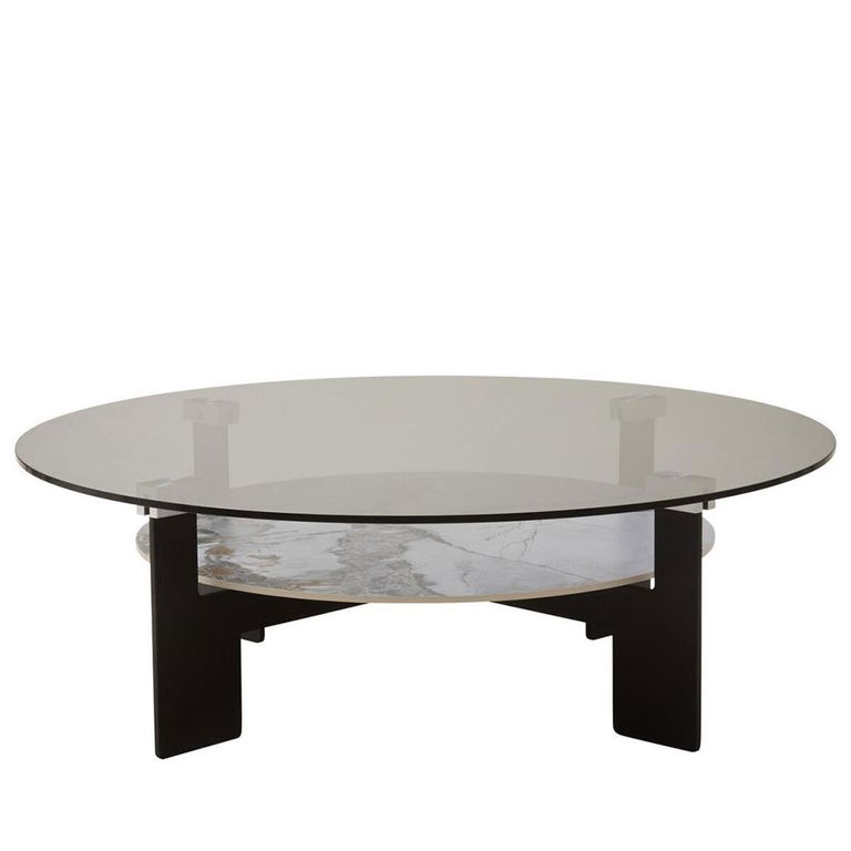 Imperia Coffee Table - Grey Glass - Round - Large - with Shelf