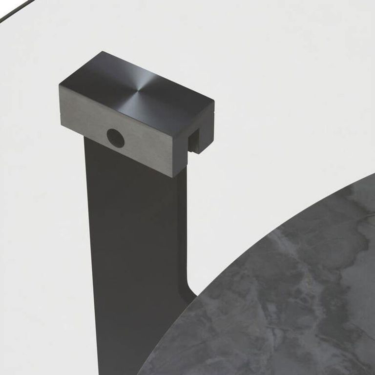 Imperia Coffee Table - Grey Glass - Round - Large - with Shelf