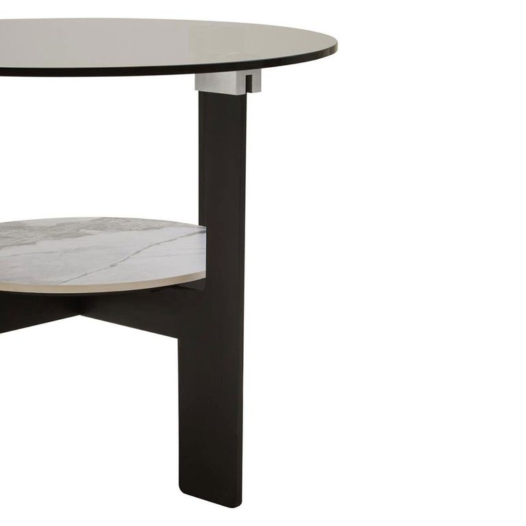 Imperia Coffee Table - Grey Glass - Round - Small - with Shelf