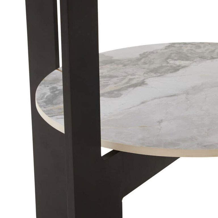 Imperia Coffee Table - Grey Glass - Round - Small - with Shelf