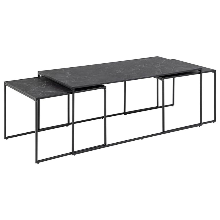 Infinity Coffee Table - Black Marble Effect - Set of 3