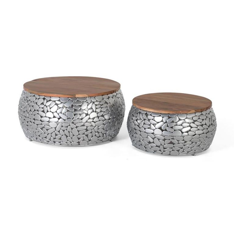 Jambiani Coffee Table - Mango Wood and Metal - Round - Set of 2
