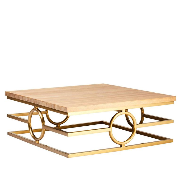 Jana Coffee Table - Square - Oak and Gold Metal
