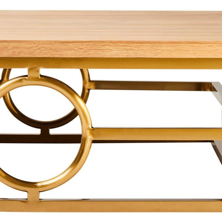 Jana Coffee Table - Square - Oak and Gold Metal